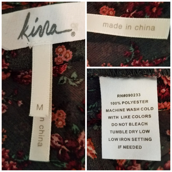 Kirra (PacSun) Floral Hi-Lo Sheer Gray pink Blouse shirt long sleeve top Medium - Picture 5 of 8